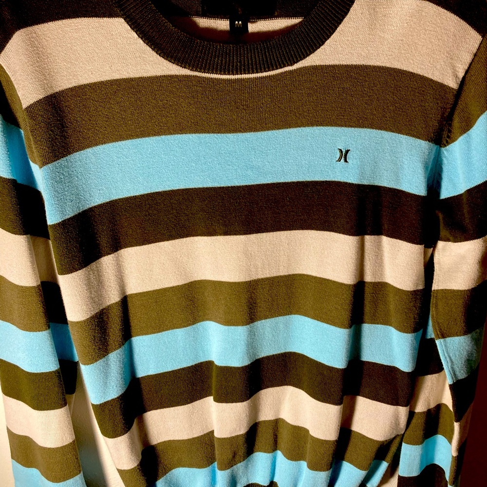 Mens Hurley Striped Sweater. Blue, Beige and Grey.